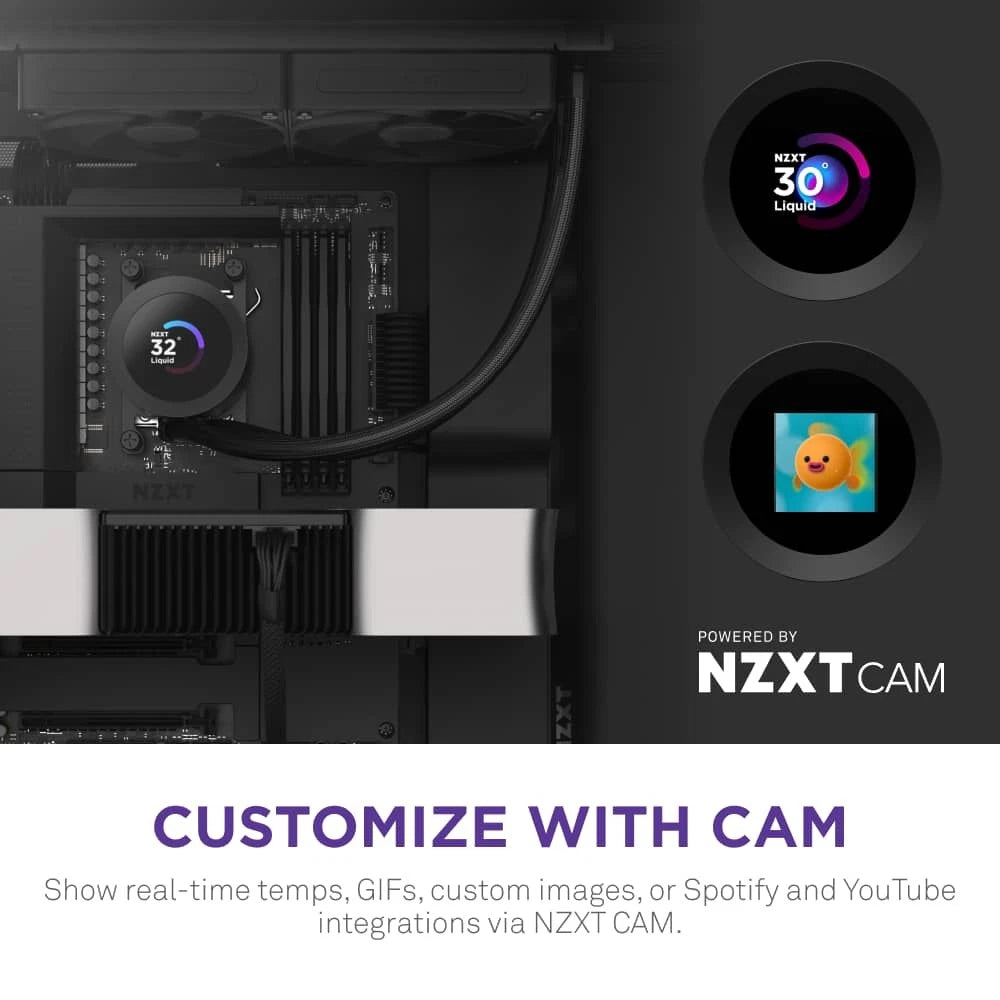 NZXT - Kraken Plus 240mm Radiator CPU Liquid Cooler (2 x 120mm F120P Fans) with 1.54" Square LCD - Black